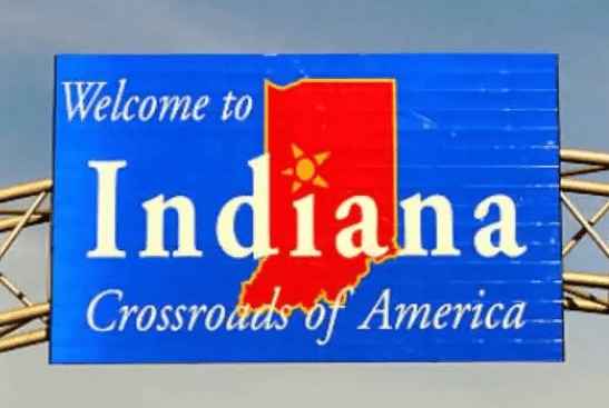 Welcome to Indiana sign on the highway